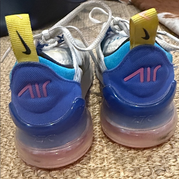Nike Air Max270 Little Kids Sneakers in Blue, Yellow, and Pink - Picture 5 of 9